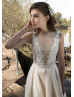 Beaded Ivory Organza Wedding Dress With Detachable Train